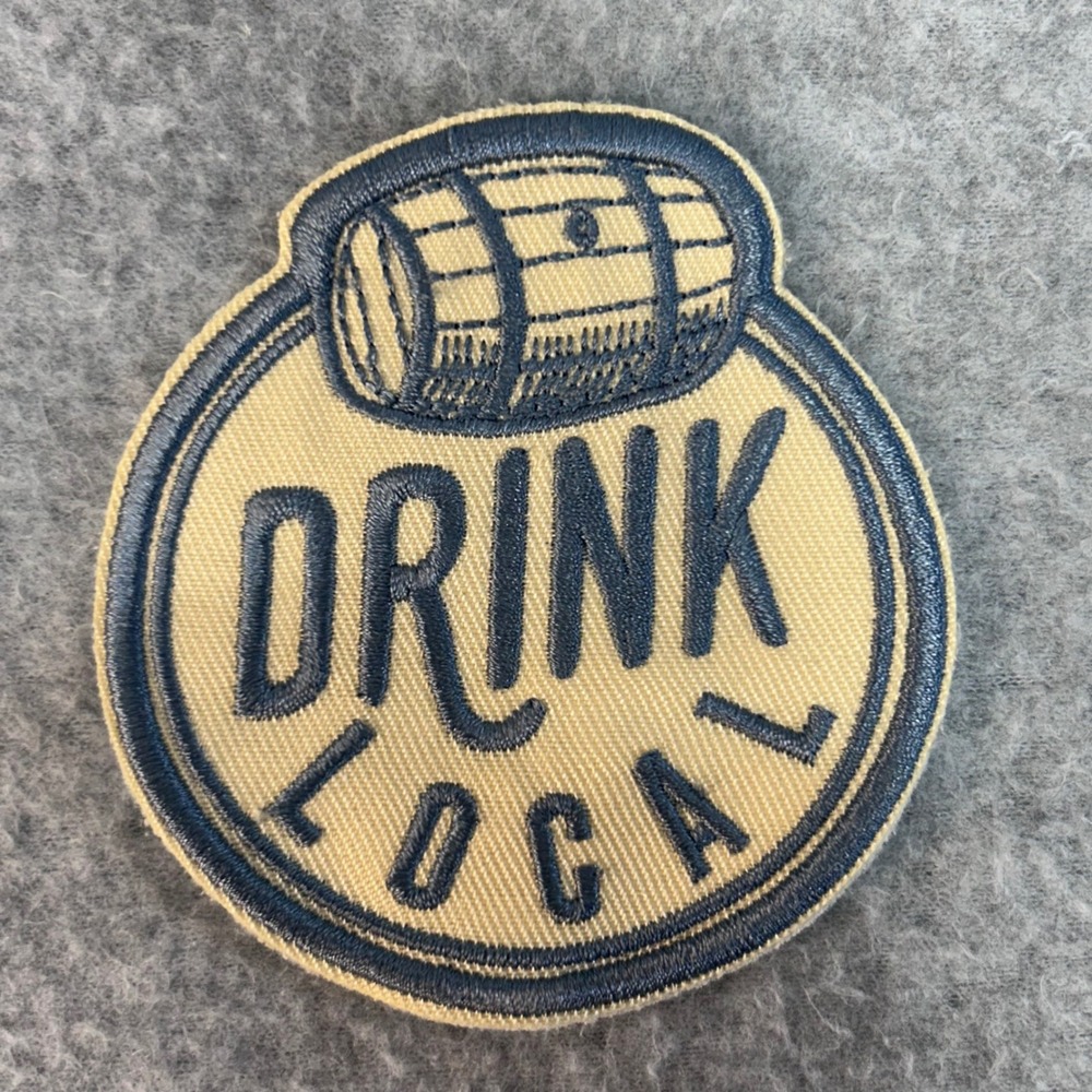 Embroidered Barrel Patch Drink Local Tan Navy Blue Unbranded 3 Inch